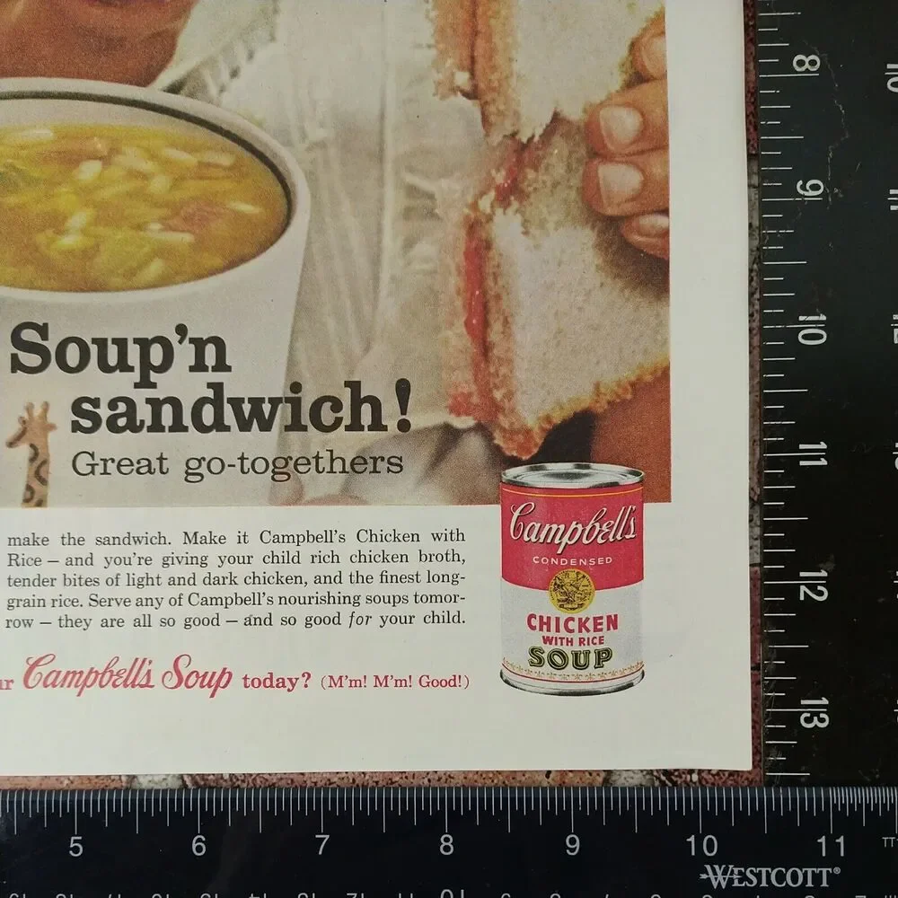 Campbell's Soup N Sandwich - Girl Bowl Chicken Soup - 1961 Vtg PRINT AD Ephemera